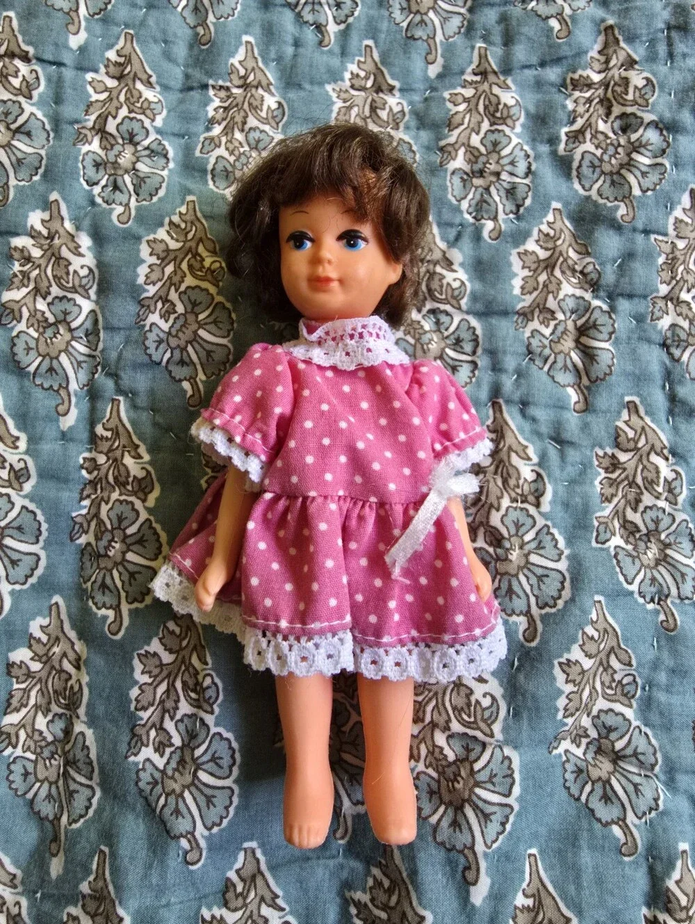 Vintage Brunette Plastic Doll With Dress